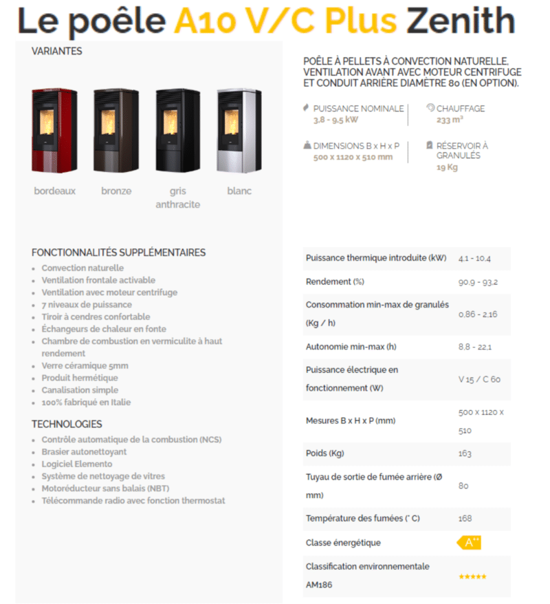 Le poêle A10 V/C ZENITH PLUS – Image 3