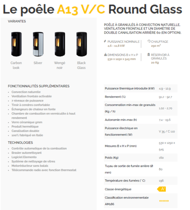 Le poêle A11-A13 V/C ROUND GLASS – Image 3