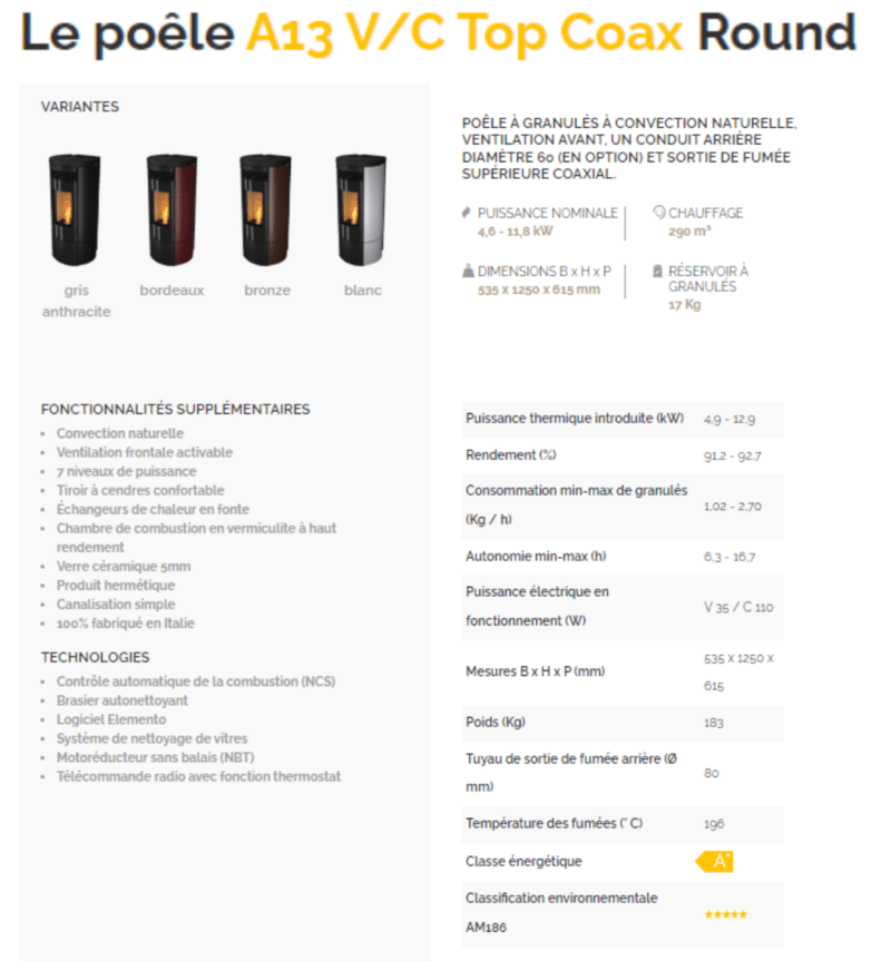 Le poêle A11 V/C ROUND TOP COAX – Image 4