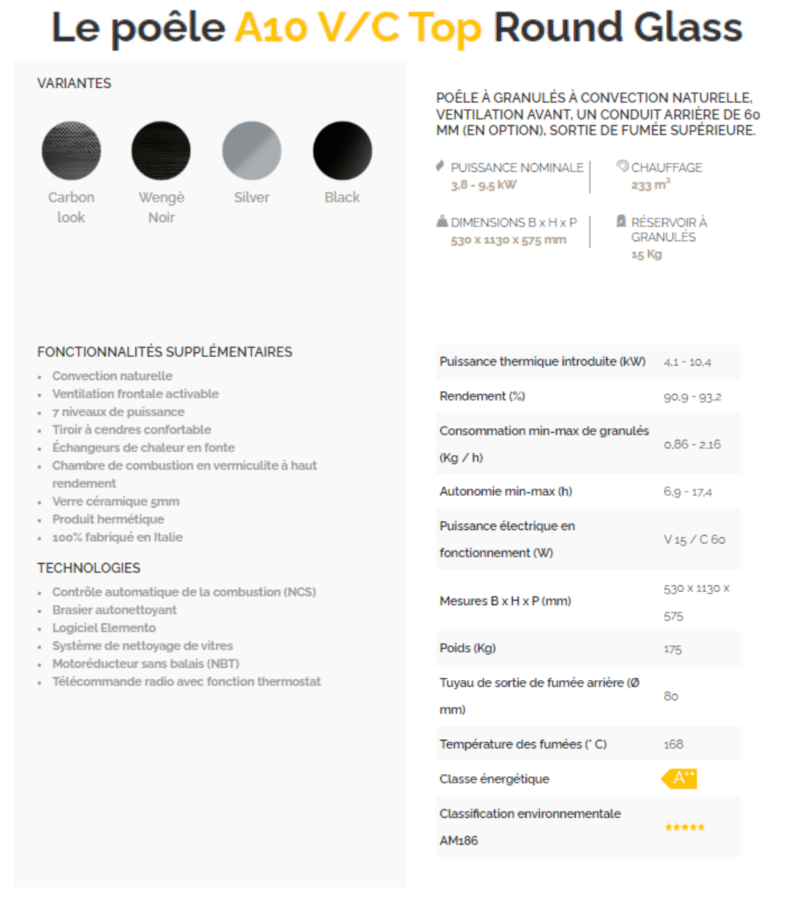 Le poêle A8-A10 V/C ROUND GLASS – Image 7
