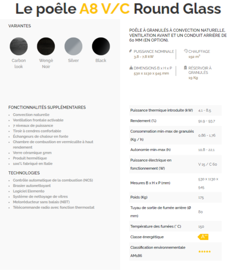 Le poêle A8-A10 V/C ROUND GLASS – Image 4